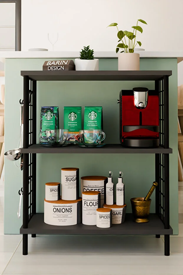 3 Raflı Telli Çevir-Kur Çok Amaçlı Raf Ünitesi | Metal Gövde Mutfak Düzenleyici | Pratik Organizer